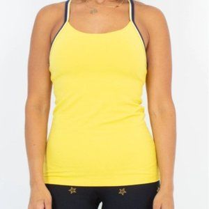 Lululemon yellow women tank with shelf bra racer back straps size 6